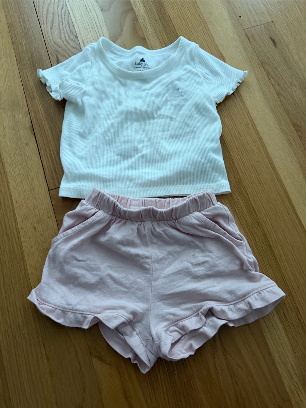Gap Pink Ruffle Shorts and White Ribbed Top Set